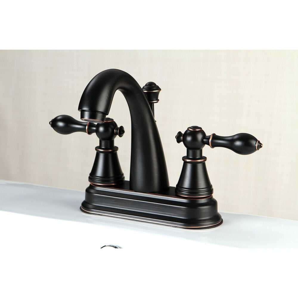 Robinet de salle de bain à arc moyen à 2 poignées et à ensemble central de 4 po en bronze huilé