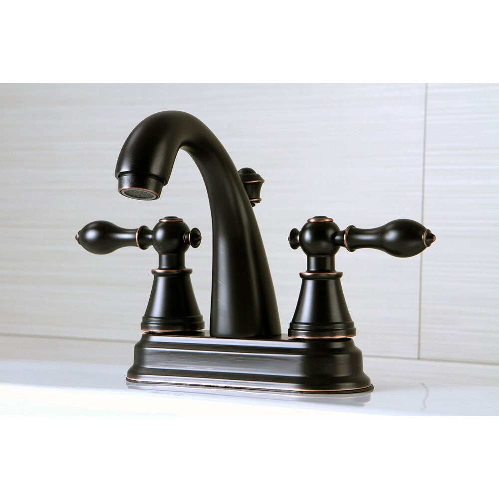 Robinet de salle de bain à arc moyen à 2 poignées et à ensemble central de 4 po en bronze huilé