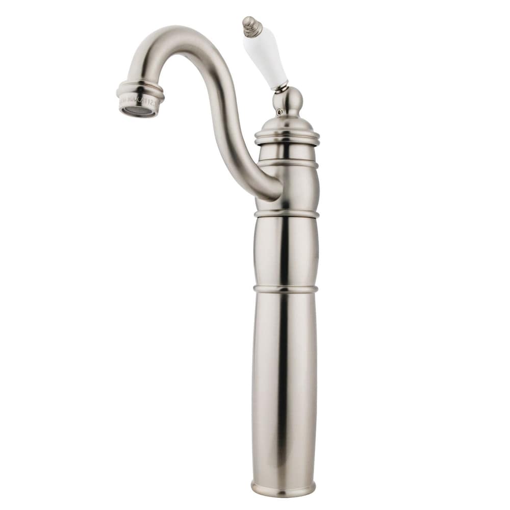 Robinet de salle de bain à arc élevé et à poignée unique de style victorien en nickel satiné
