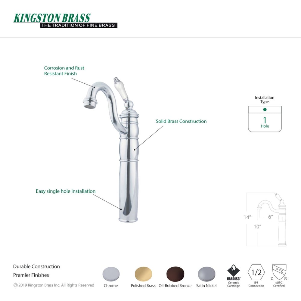 Robinet de salle de bain à arc élevé et à poignée unique de style victorien en nickel satiné