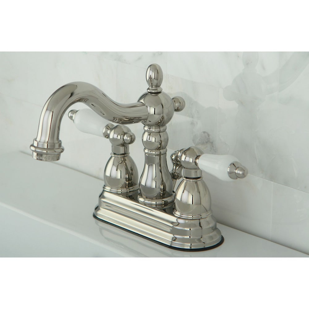 Robinet de salle de bain à 2 poignées en porcelaine victorienne de 4 po en nickel poli