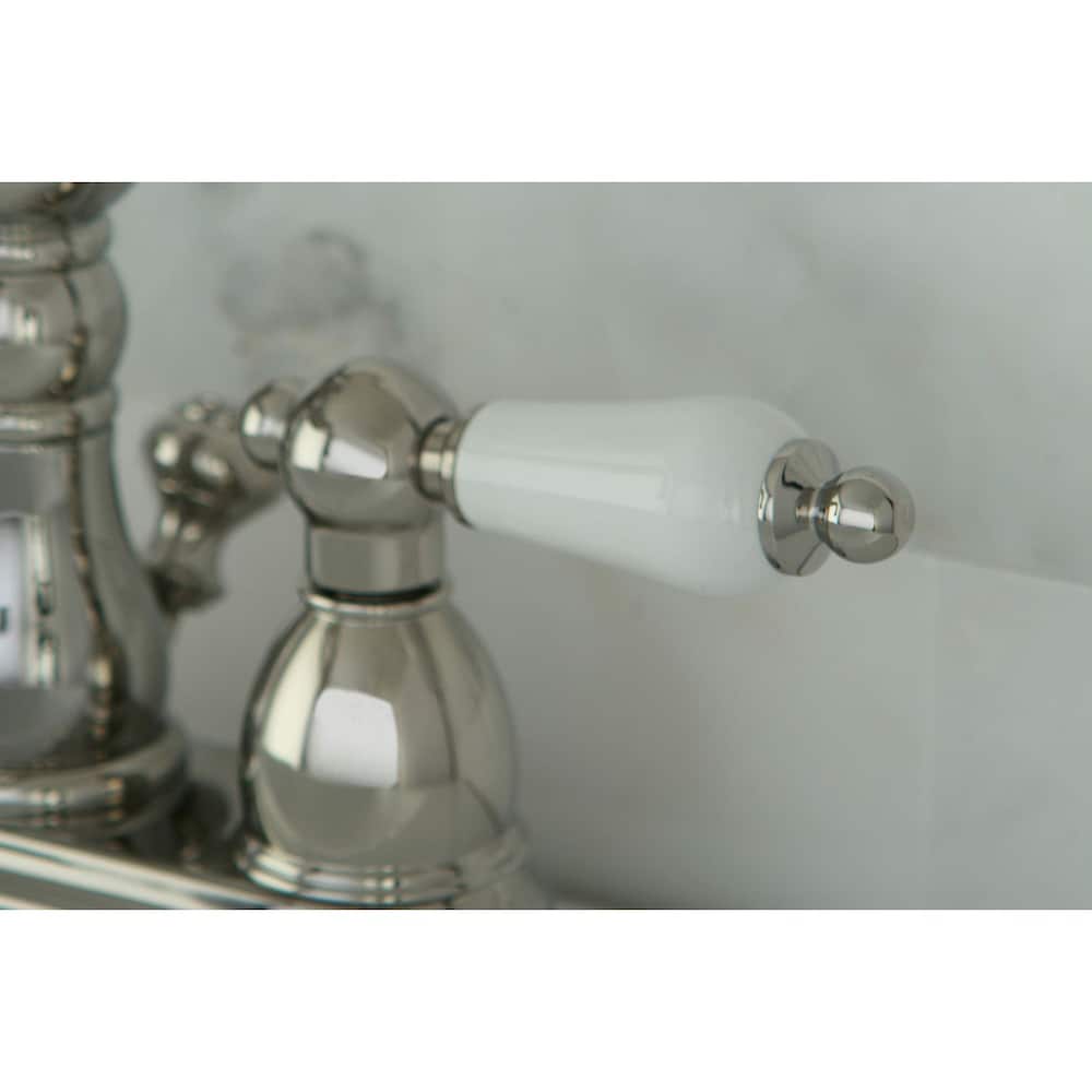 Robinet de salle de bain à 2 poignées en porcelaine victorienne de 4 po en nickel poli