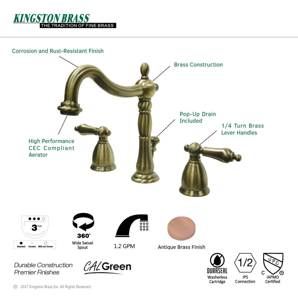 Heritage 8 in. Widespread 2-Handle Bathroom Faucet in Vintage Brass