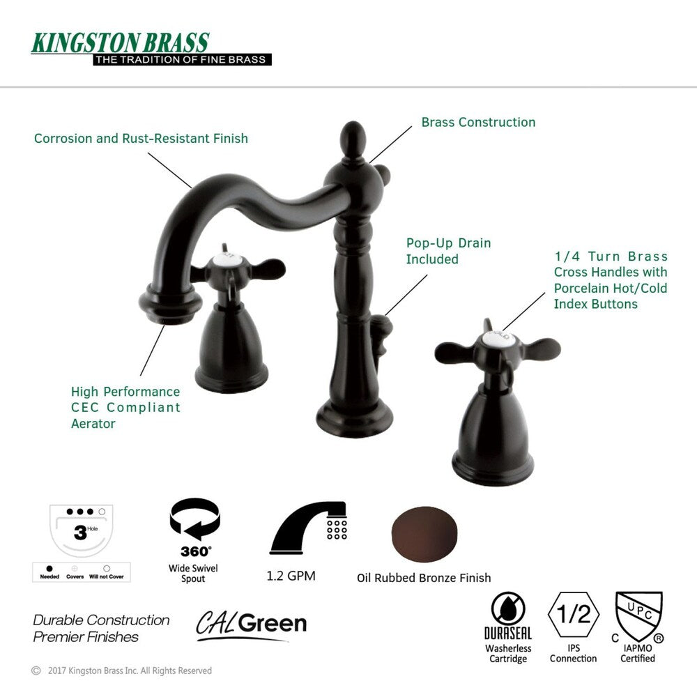 Victorian Cross 8 in. Widespread 2-Handle Bathroom Faucet in Oil Rubbed Bronze