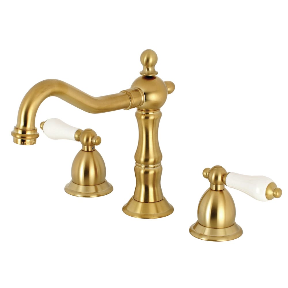Victorian Polished Lever 8 in. Widespread 2-Handle Bathroom Faucet in Satin Brass