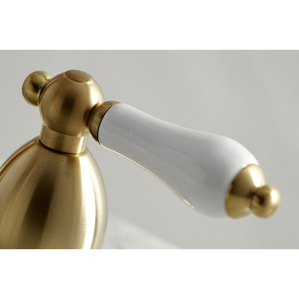 Victorian Polished Lever 8 in. Widespread 2-Handle Bathroom Faucet in Satin Brass