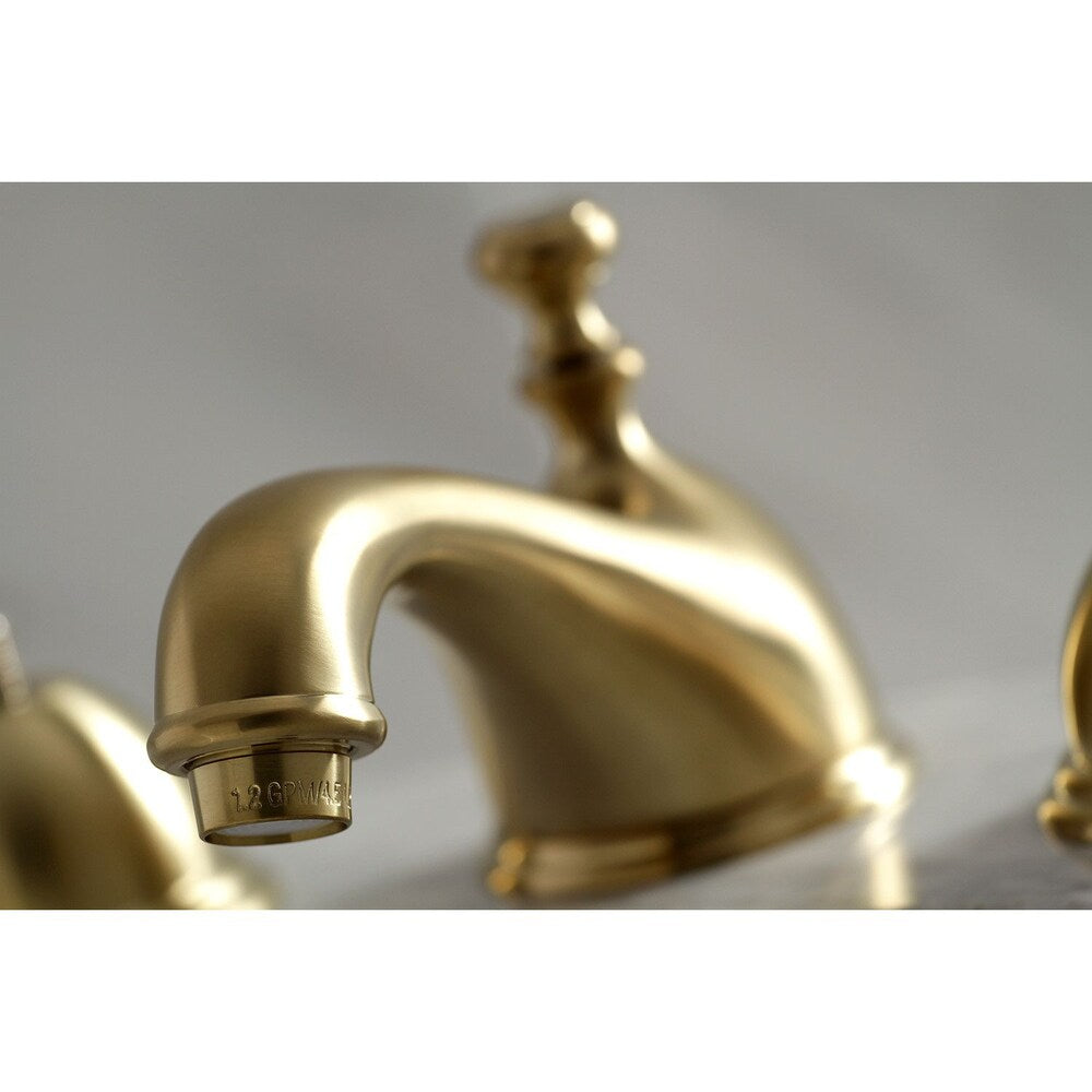 Robinet de salle de bain à levier en porcelaine Restoration de 8 po à 2 poignées en laiton satiné