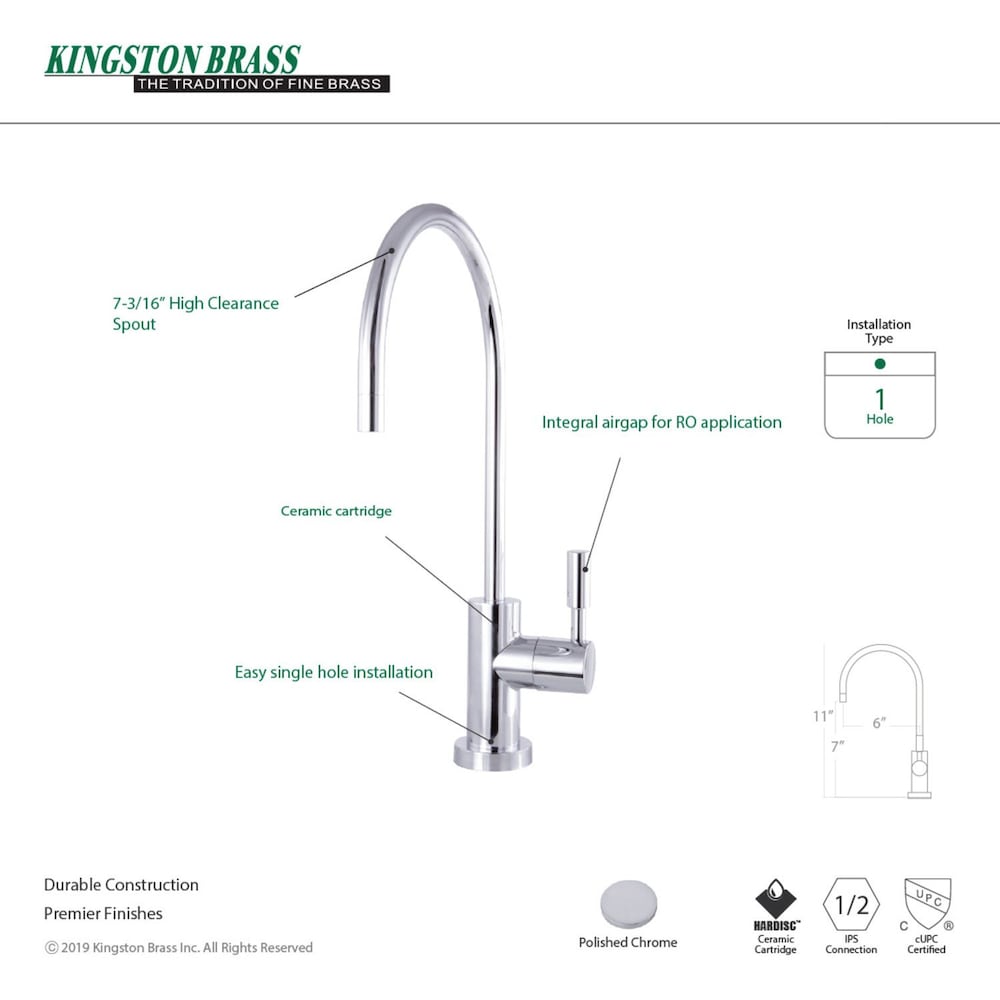 Robinet de filtration d'eau potable moderne à poignée unique par osmose inverse en chrome