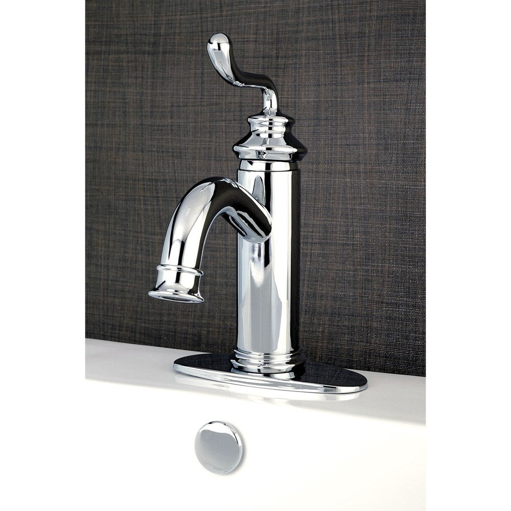 Robinet de salle de bain moderne à un trou et à une poignée à arc élevé en chrome poli