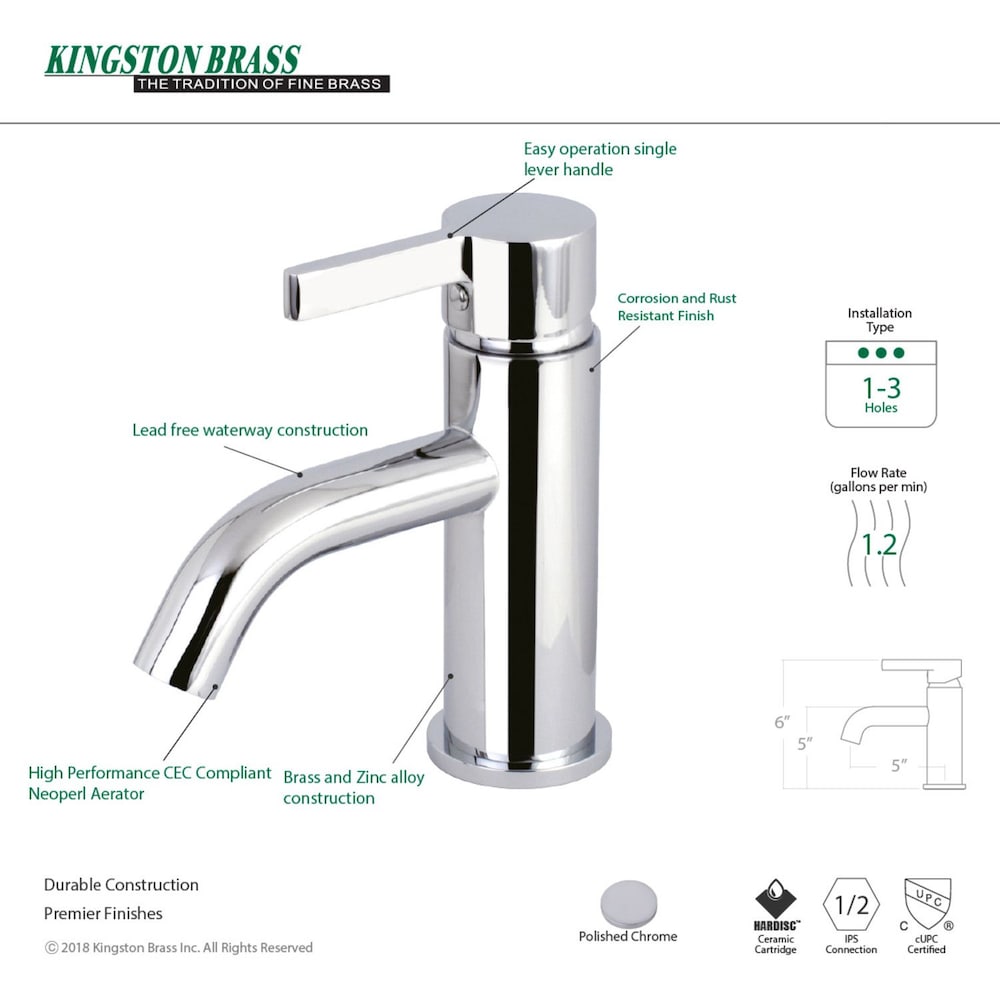 Robinet de salle de bain simple à poignée unique et trou unique en chrome poli
