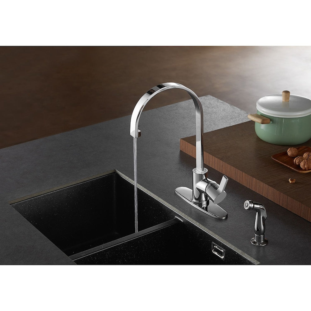 Robinet de cuisine standard moderne à poignée unique avec pulvérisateur latéral en chrome poli