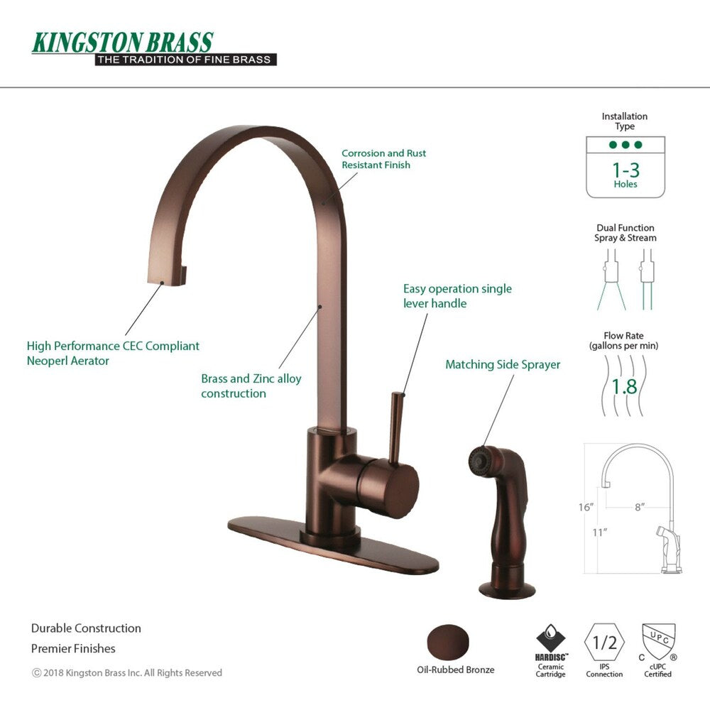 Concord Single-Handle Standard Kitchen Faucet with Side Sprayer in Oil Rubbed Bronze
