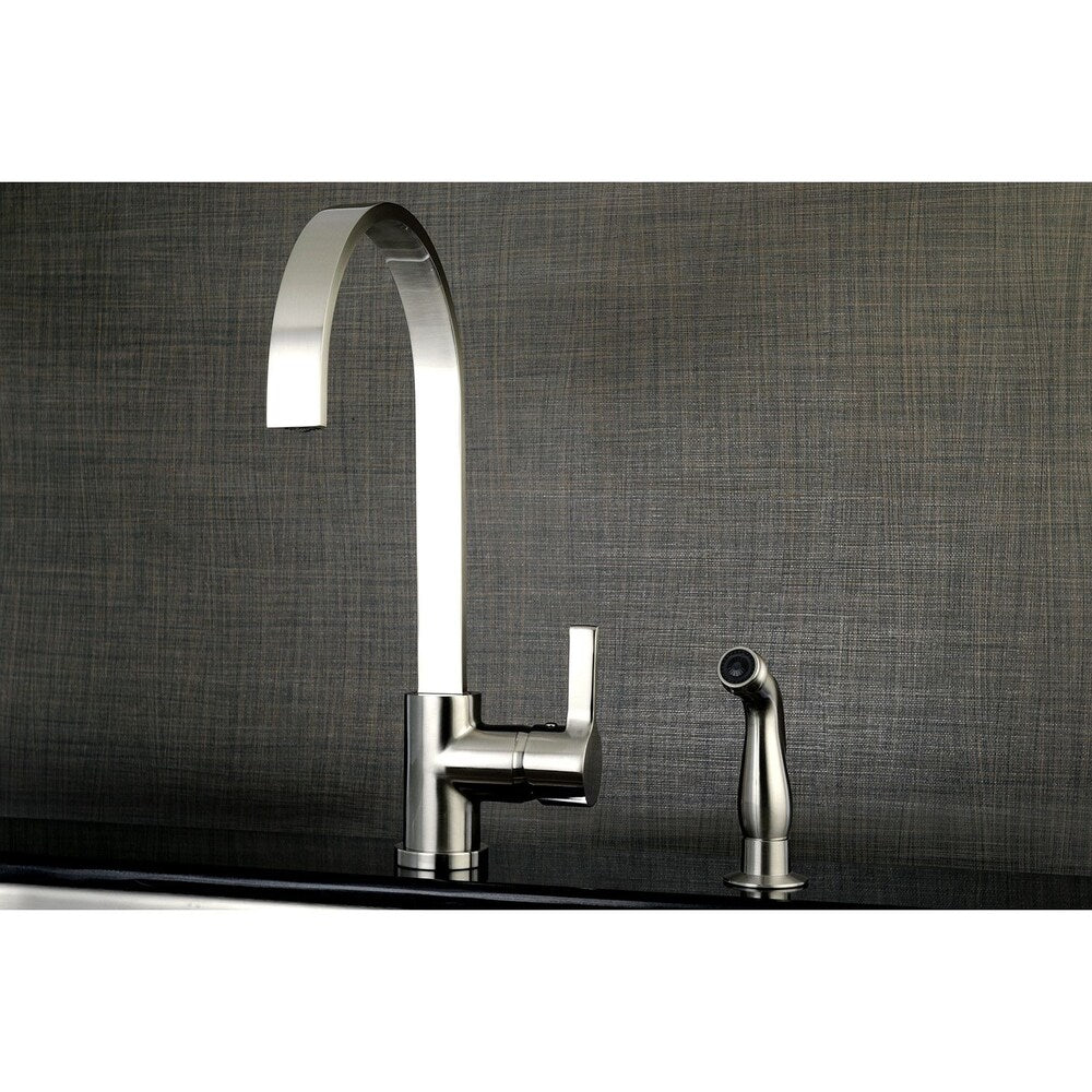 Robinet de cuisine standard moderne à poignée unique avec pulvérisateur latéral en nickel satiné