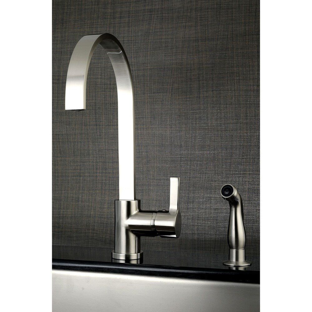 Robinet de cuisine standard moderne à poignée unique avec pulvérisateur latéral en nickel satiné