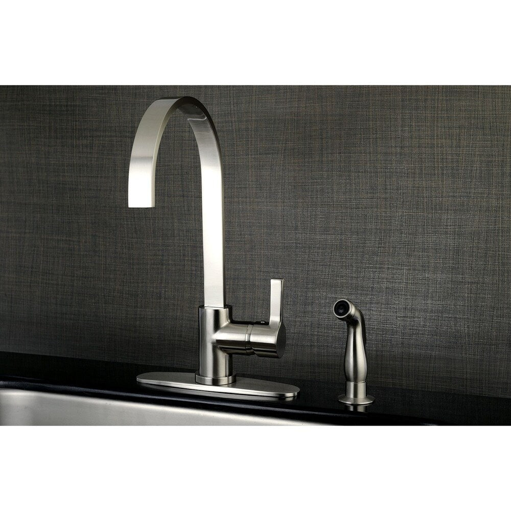 Robinet de cuisine standard moderne à poignée unique avec pulvérisateur latéral en nickel satiné