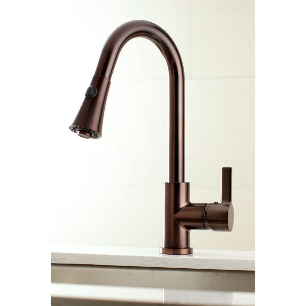 Robinet de cuisine moderne à poignée unique et pulvérisateur rétractable en bronze huilé