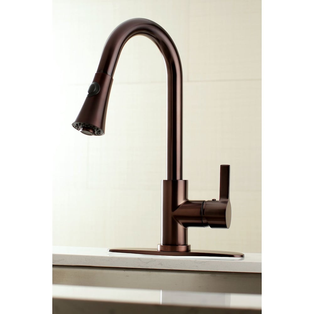 Robinet de cuisine moderne à poignée unique et pulvérisateur rétractable en bronze huilé