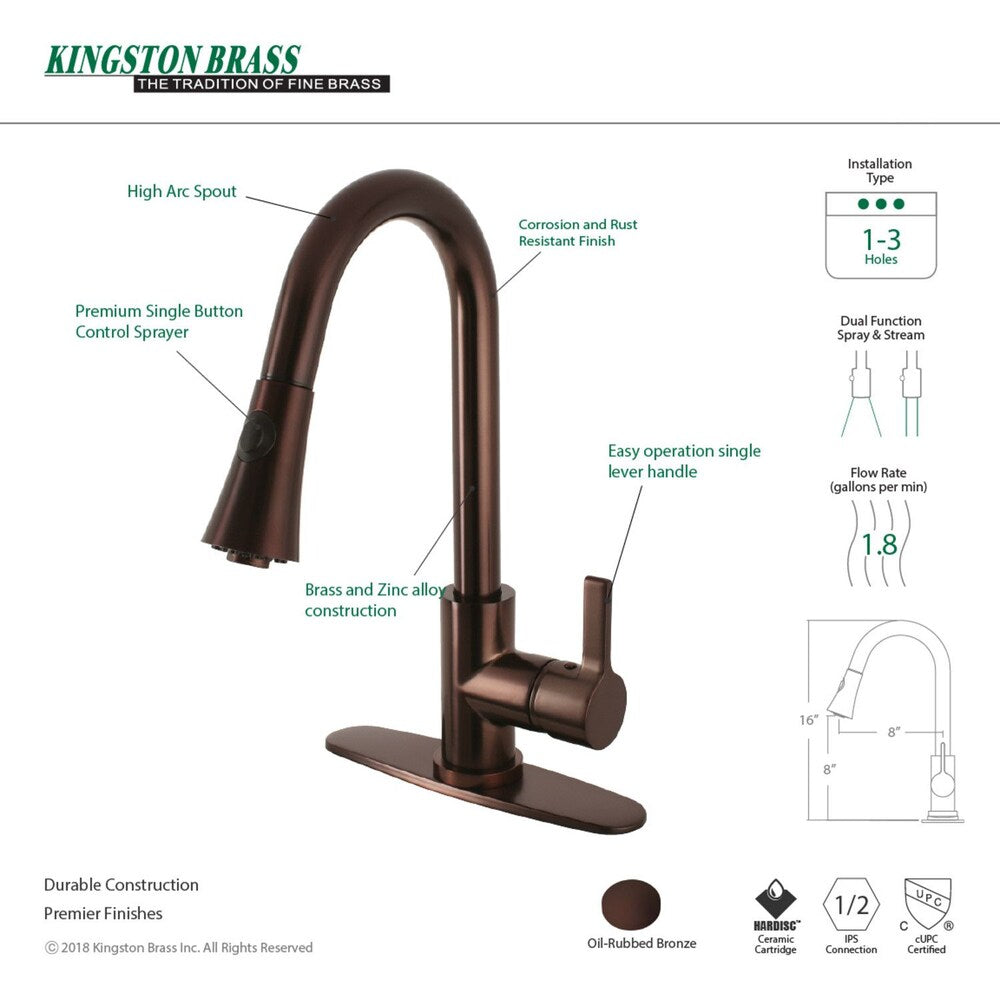Robinet de cuisine moderne à poignée unique et pulvérisateur rétractable en bronze huilé