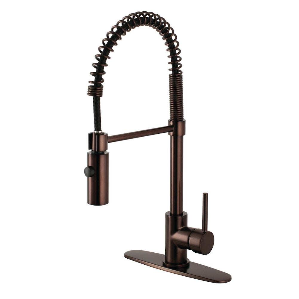Robinet de cuisine à poignée unique et douchette rétractable en bronze huilé