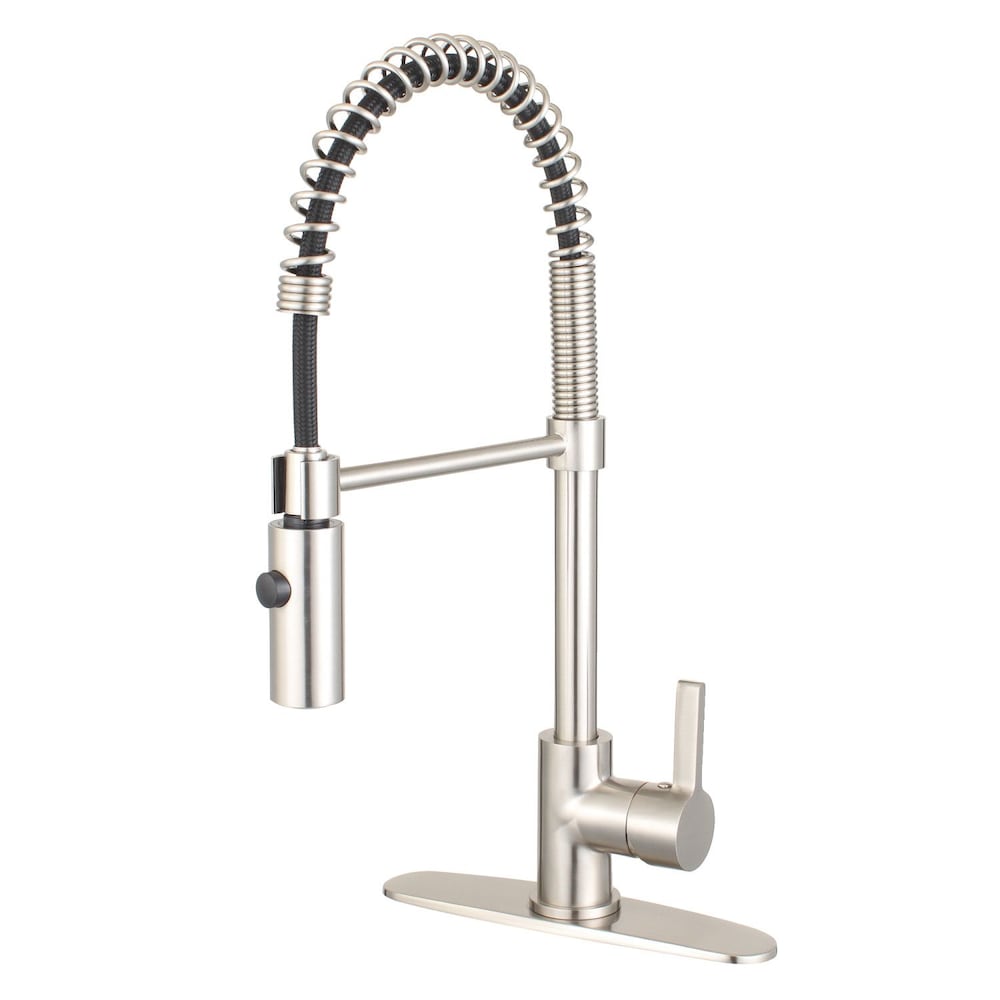Robinet de cuisine Continental à poignée unique et douchette rétractable en nickel satiné
