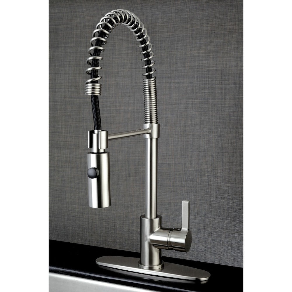 Robinet de cuisine Continental à poignée unique et douchette rétractable en nickel satiné