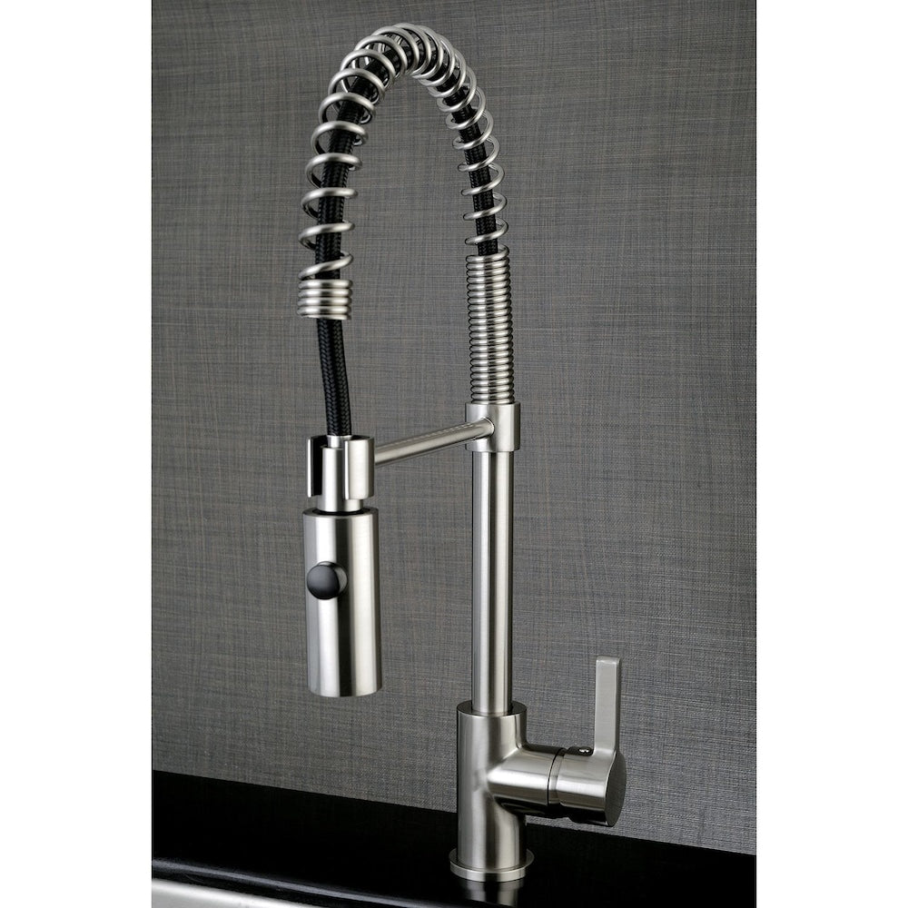 Robinet de cuisine Continental à poignée unique et douchette rétractable en nickel satiné