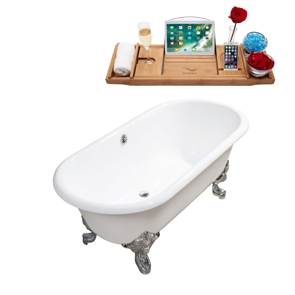 69" Cast Iron R5001CH-CH Soaking Clawfoot Tub and Tray with External Drain