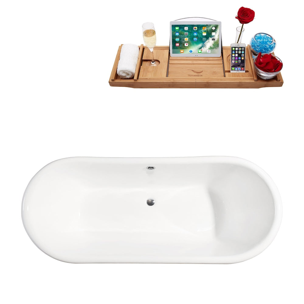 72" Cast Iron R5020CH-CH Soaking Clawfoot Tub and Tray with External Drain