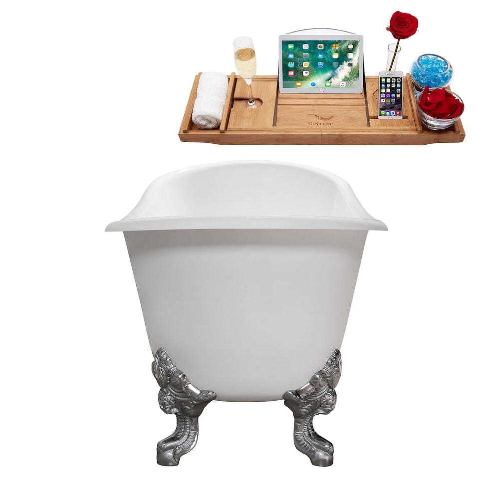 72" Cast Iron R5020CH-CH Soaking Clawfoot Tub and Tray with External Drain