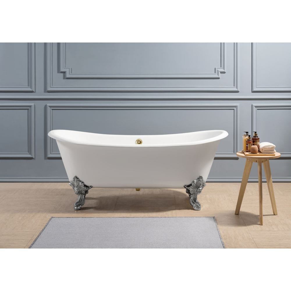 72" Cast Iron R5020CH-GLD Soaking Clawfoot Tub and Tray with External Drain