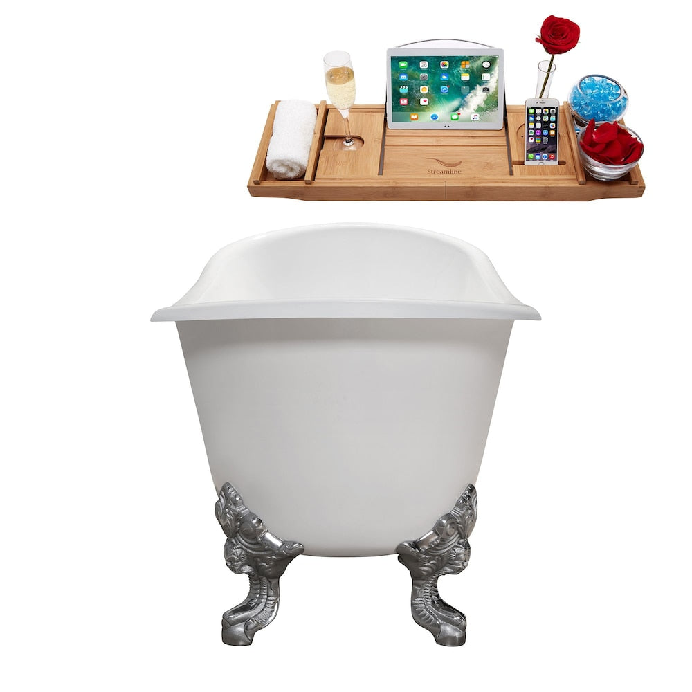 72" Cast Iron R5020CH-GLD Soaking Clawfoot Tub and Tray with External Drain