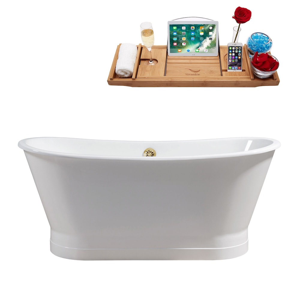 67" Cast Iron R5042GLD Soaking Freestanding Tub and Tray with External Drain
