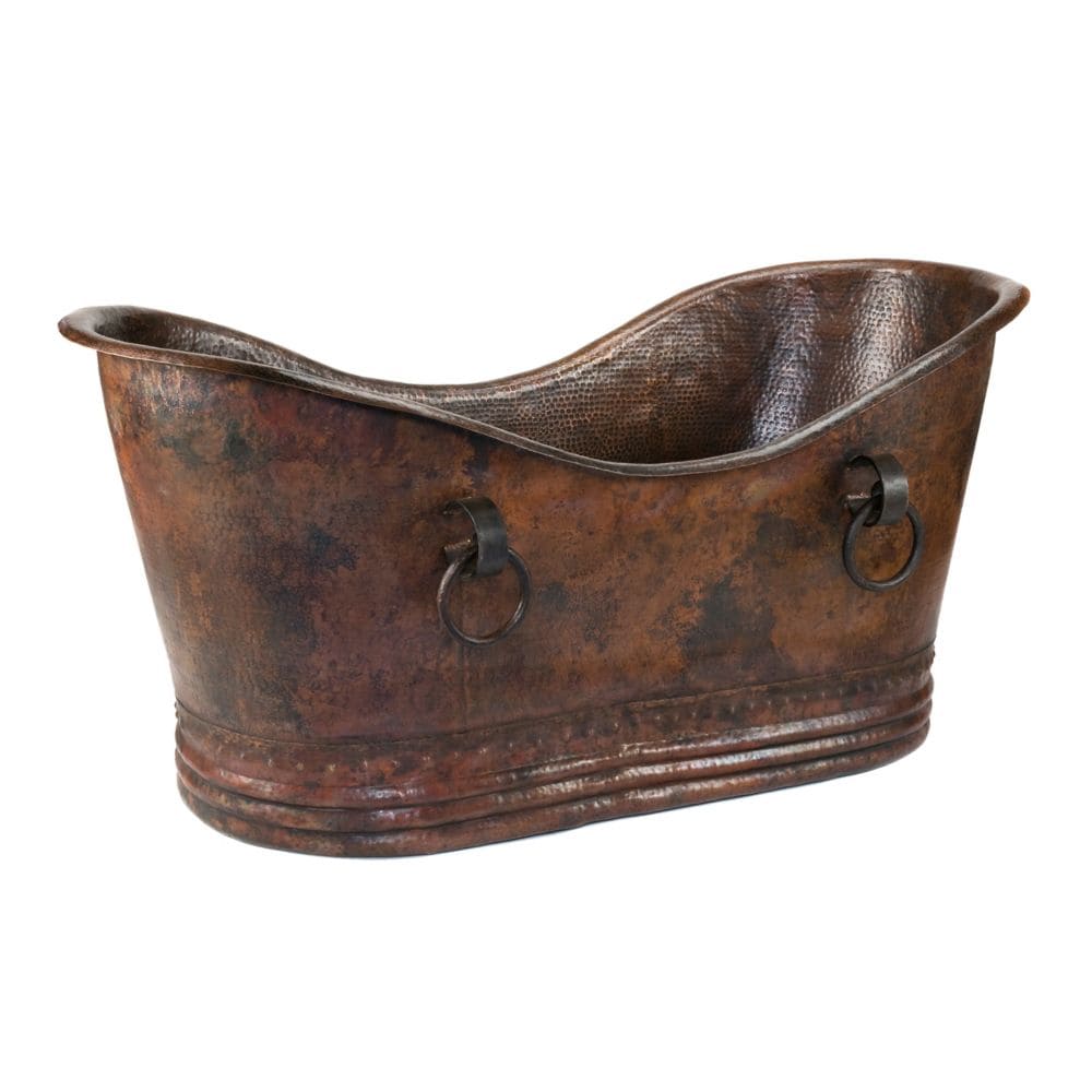 67 in. Copper Double Slipper Bathtub With Rings in Oil Rubbed Bronze