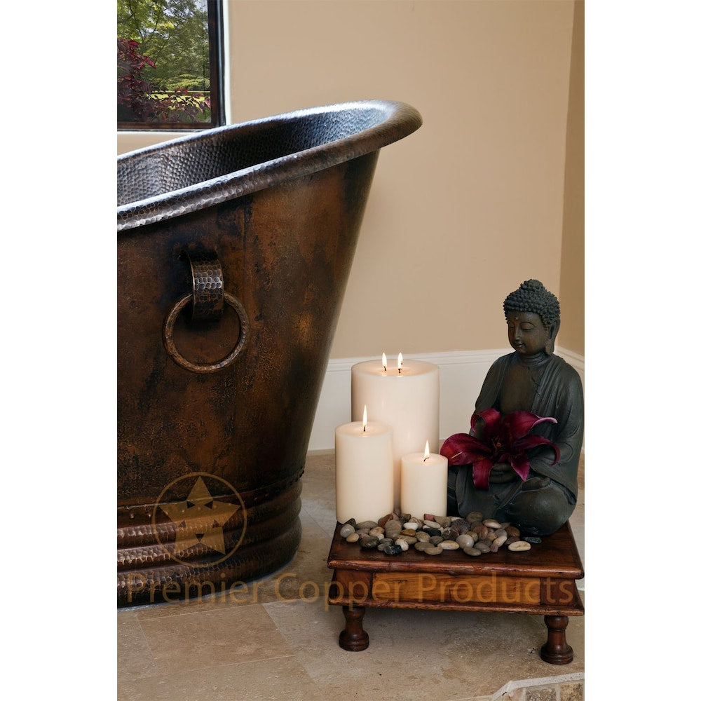 67 in. Copper Double Slipper Bathtub With Rings in Oil Rubbed Bronze
