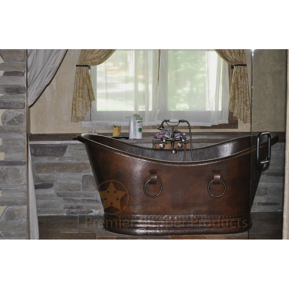 67 in. Copper Double Slipper Bathtub With Rings in Oil Rubbed Bronze