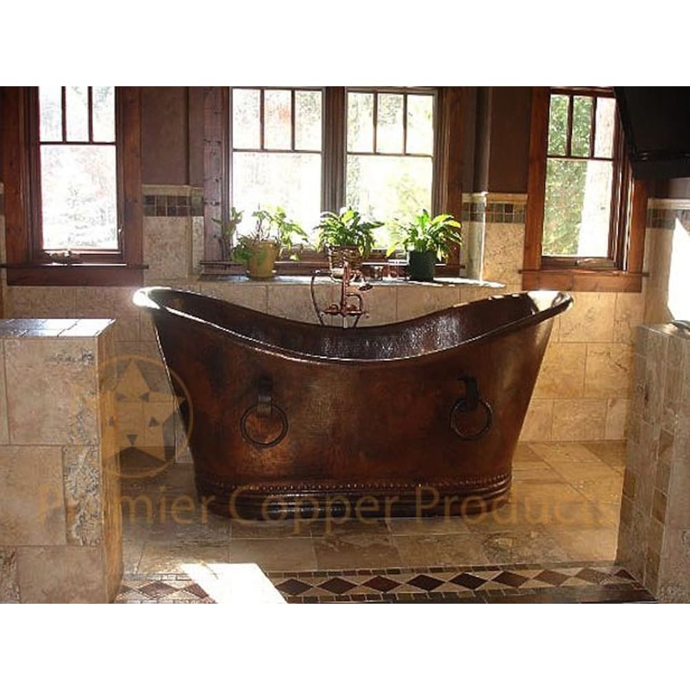 67 in. Copper Double Slipper Bathtub With Rings in Oil Rubbed Bronze