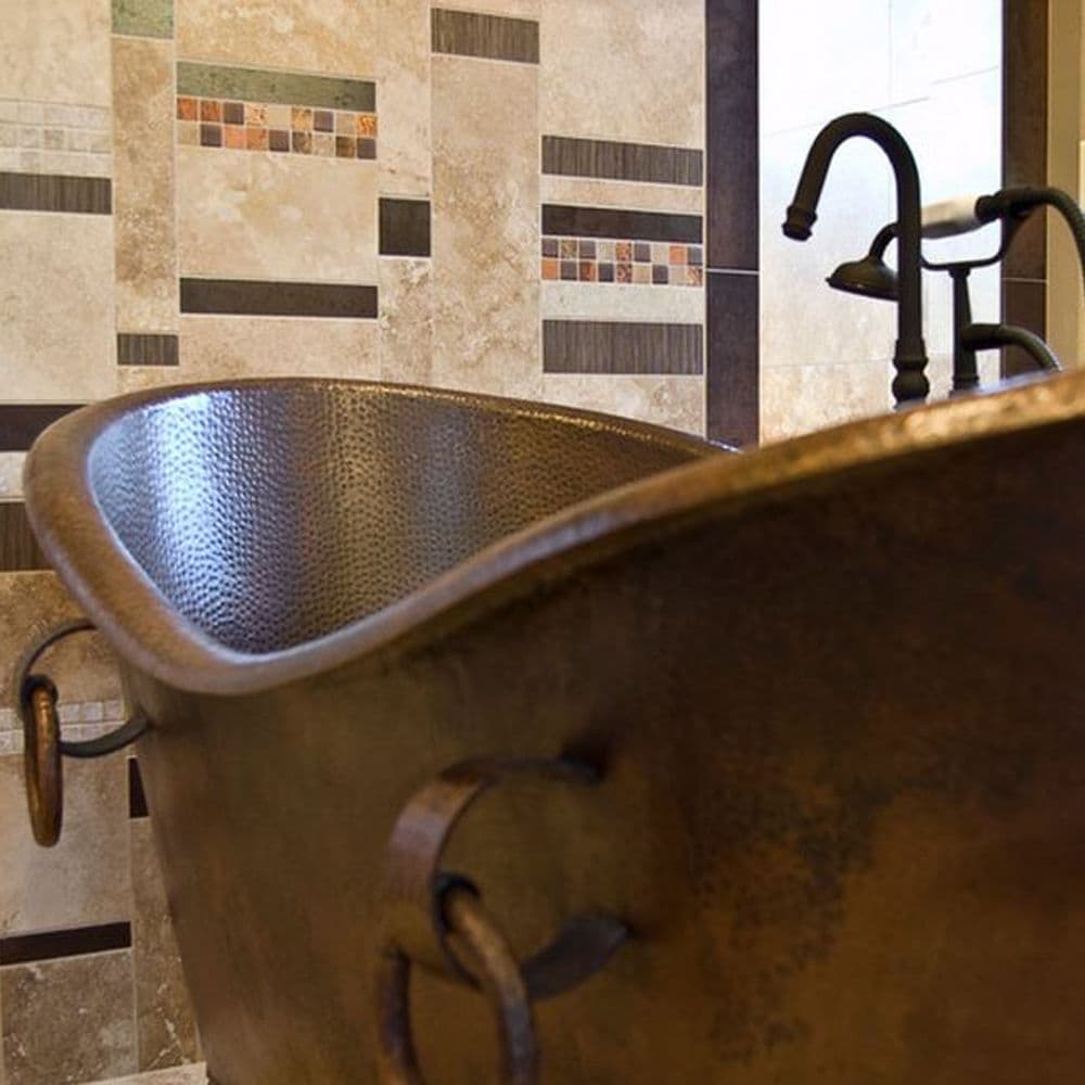 67 in. Copper Double Slipper Bathtub With Rings in Oil Rubbed Bronze