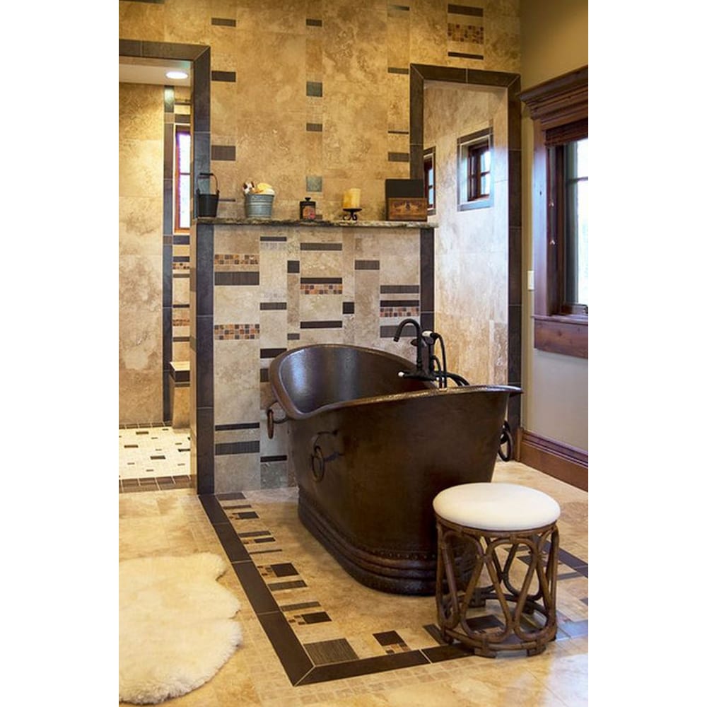 67 in. Copper Double Slipper Bathtub With Rings in Oil Rubbed Bronze