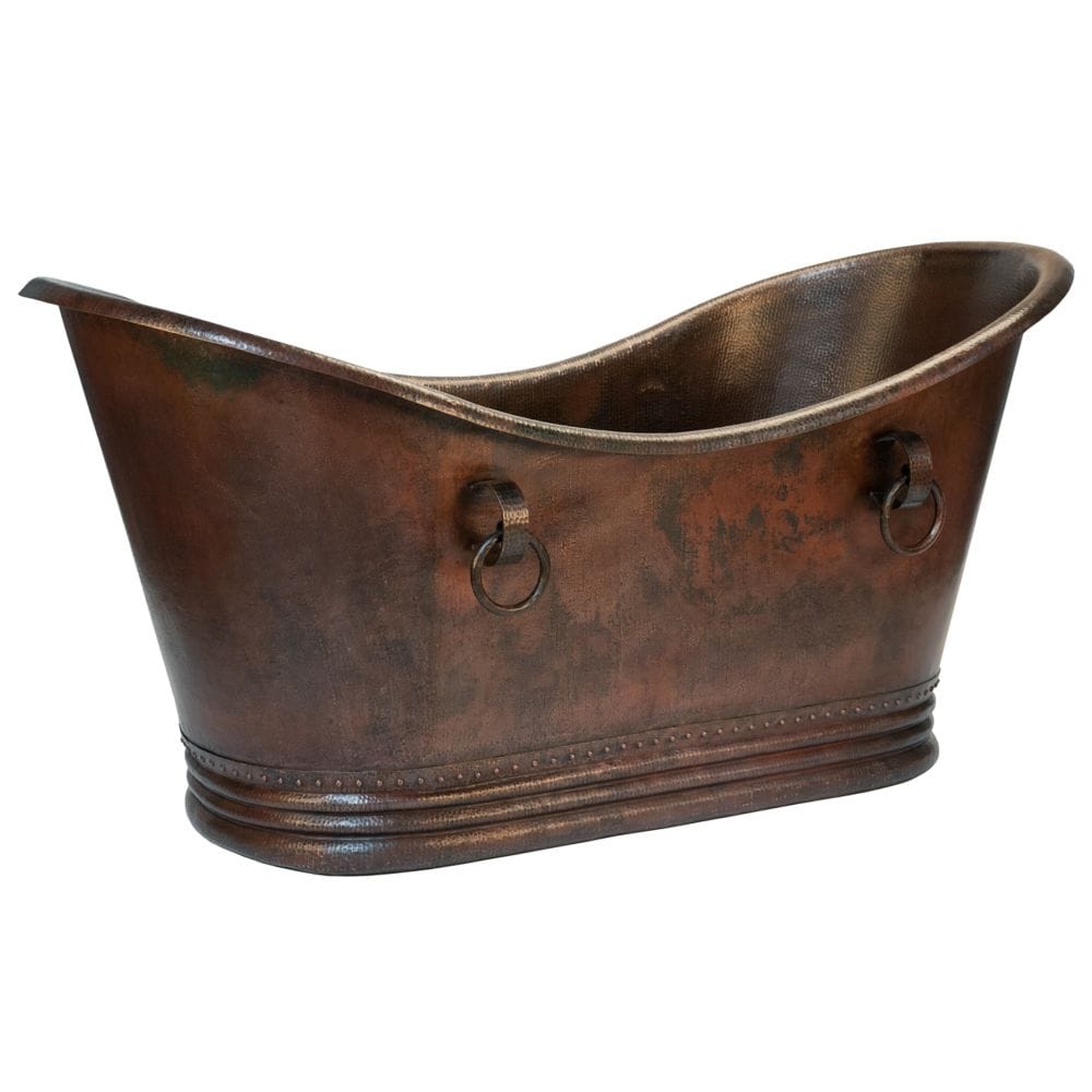 72 in. Copper Double Slipper Bathtub With Rings in Oil Rubbed Bronze