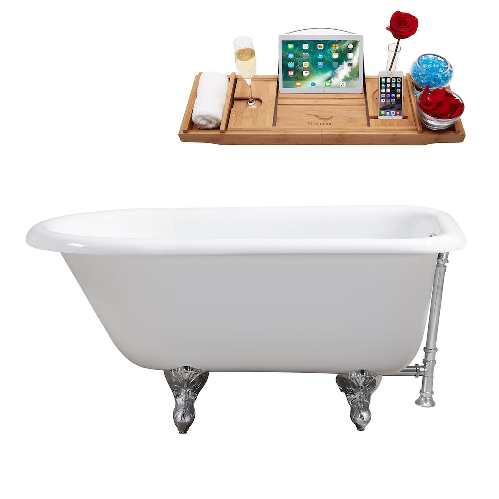 66" Cast Iron R5100CH-CH Soaking Clawfoot Tub and Tray with External Drain