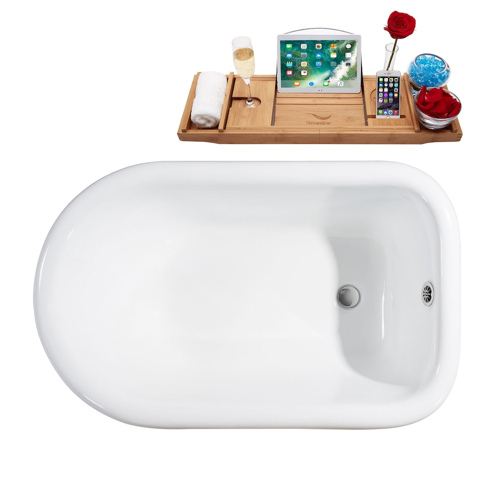 66" Cast Iron R5100CH-CH Soaking Clawfoot Tub and Tray with External Drain