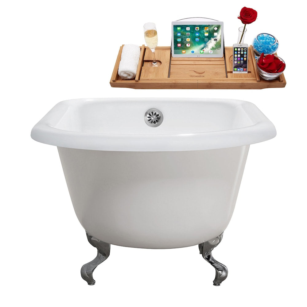 66" Cast Iron R5100CH-CH Soaking Clawfoot Tub and Tray with External Drain