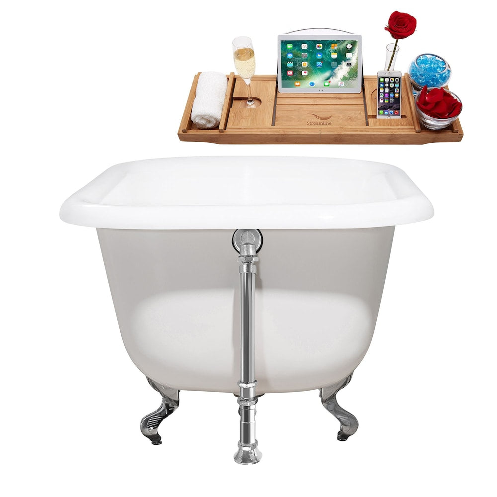 66" Cast Iron R5100CH-CH Soaking Clawfoot Tub and Tray with External Drain