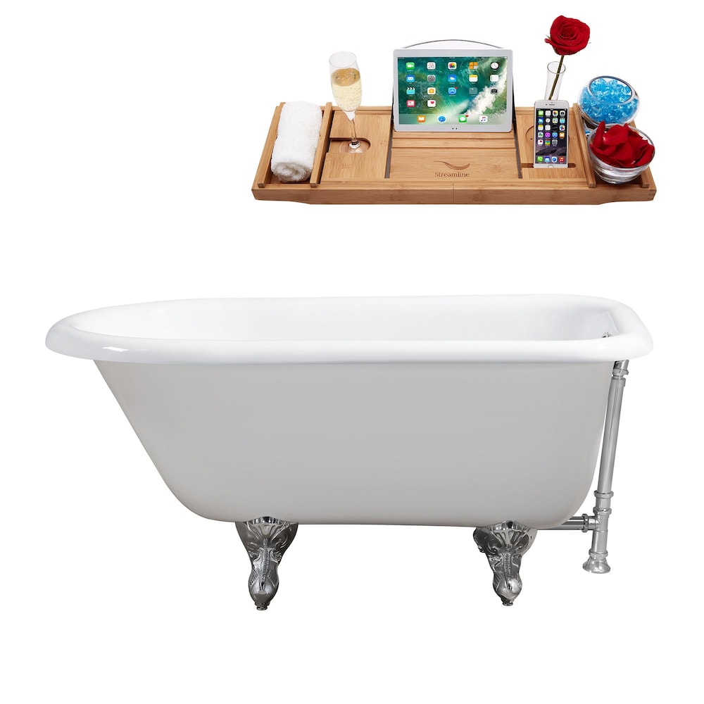 48" Cast Iron R5101CH-CH Soaking Clawfoot Tub and Tray with External Drain