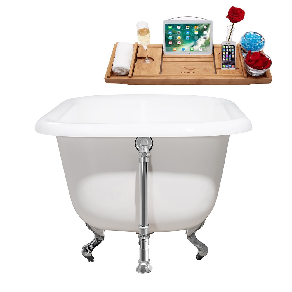 48" Cast Iron R5101CH-CH Soaking Clawfoot Tub and Tray with External Drain