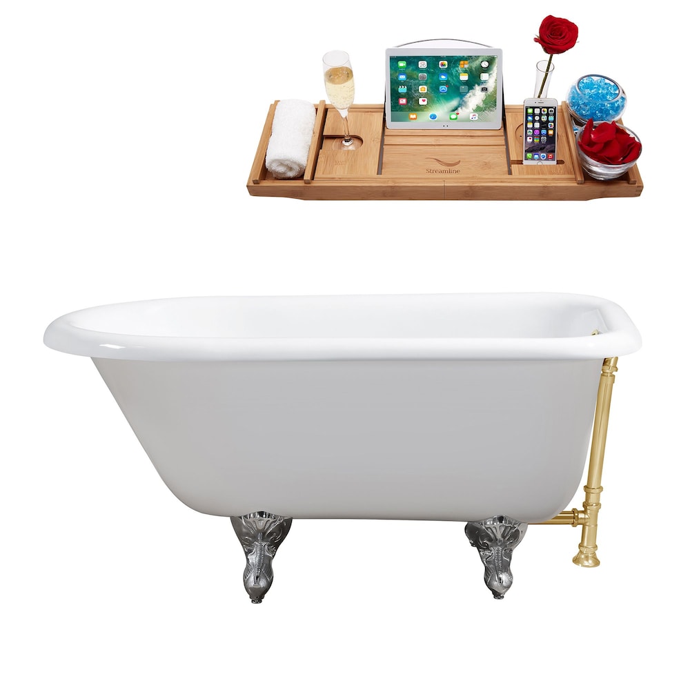 48" Cast Iron R5101CH-GLD Soaking Clawfoot Tub and Tray with External Drain