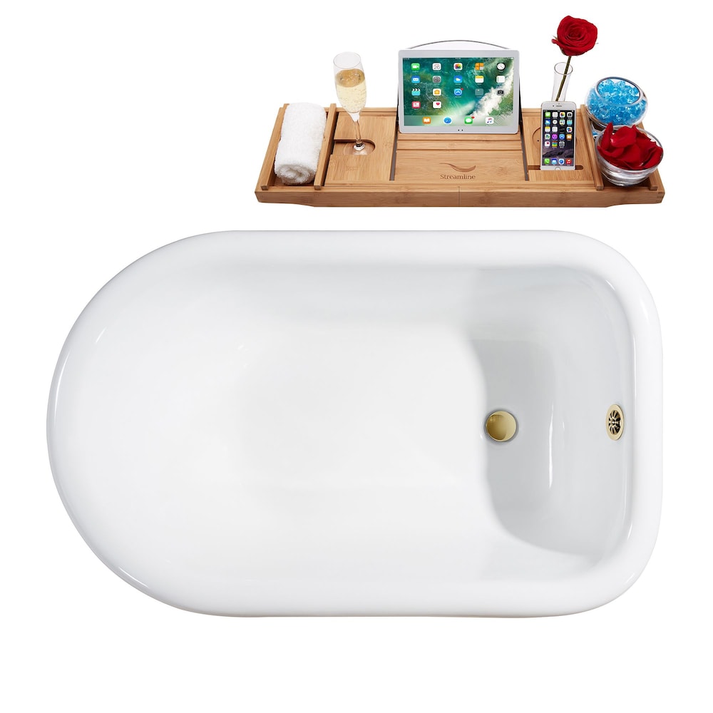 48" Cast Iron R5101CH-GLD Soaking Clawfoot Tub and Tray with External Drain