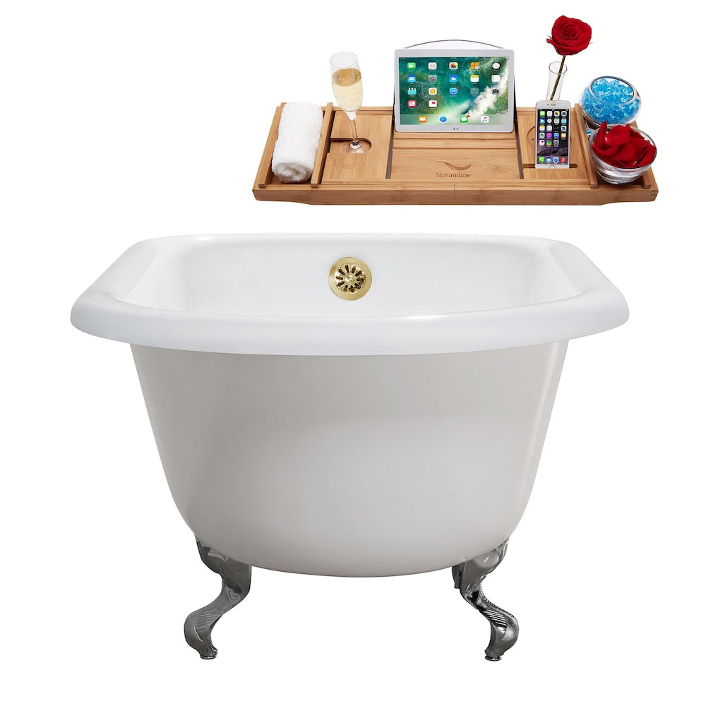 48" Cast Iron R5101CH-GLD Soaking Clawfoot Tub and Tray with External Drain