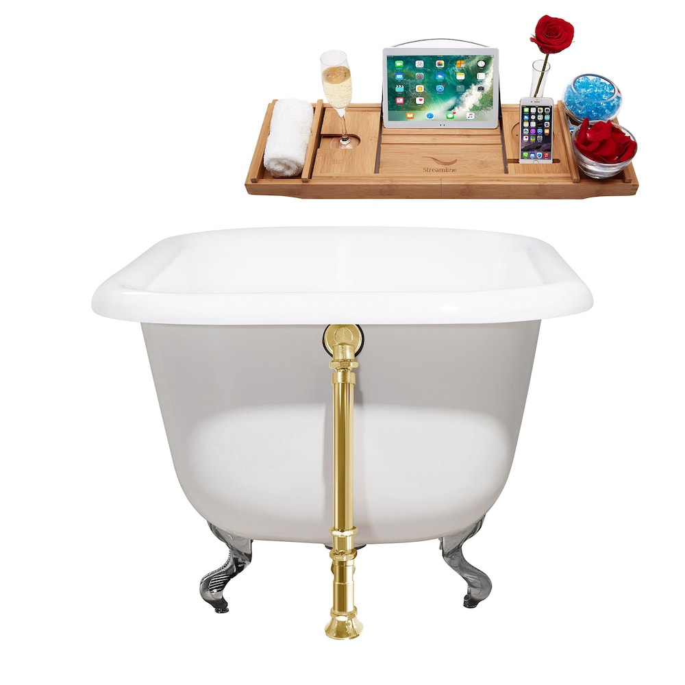 48" Cast Iron R5101CH-GLD Soaking Clawfoot Tub and Tray with External Drain