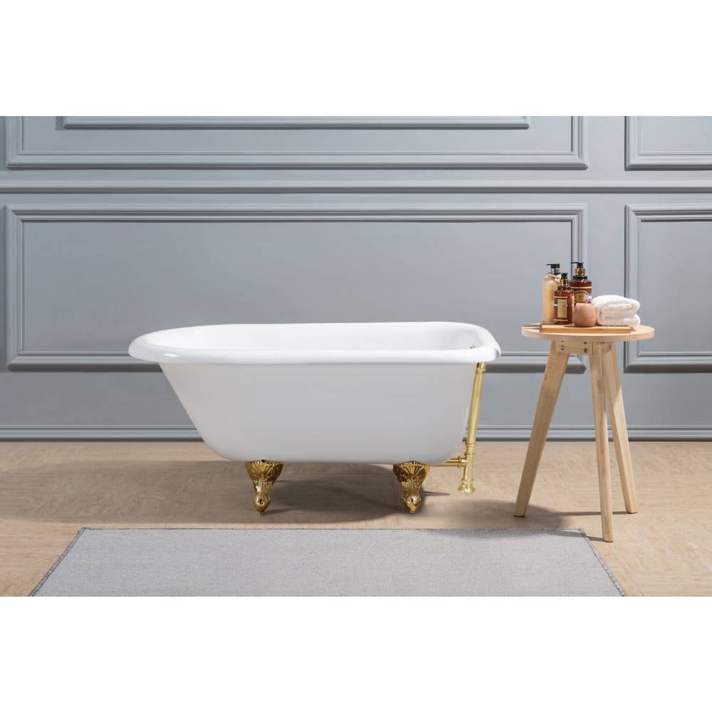 48" Cast Iron R5101GLD-GLD Soaking Clawfoot Tub and Tray with External Drain